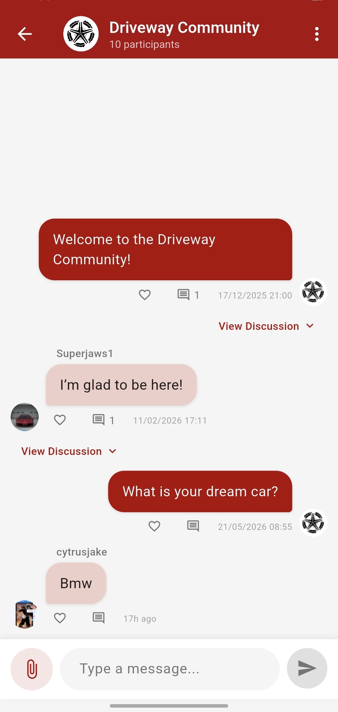 Community chat in Driveway app